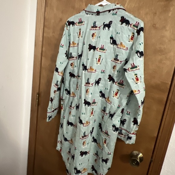 Land's End Blue Red Black Holiday Dogs Sleds Cotton Pajama Shirt Medium M 10 12 - Picture 11 of 12